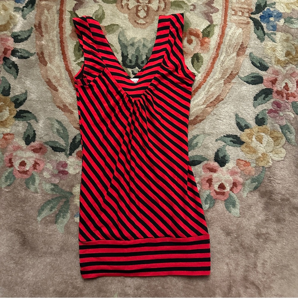 Red and black striped Bettie Page tank top XS